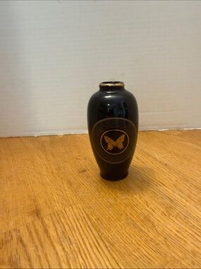 Black Vase with Gold Butterfly Accent - Unbranded